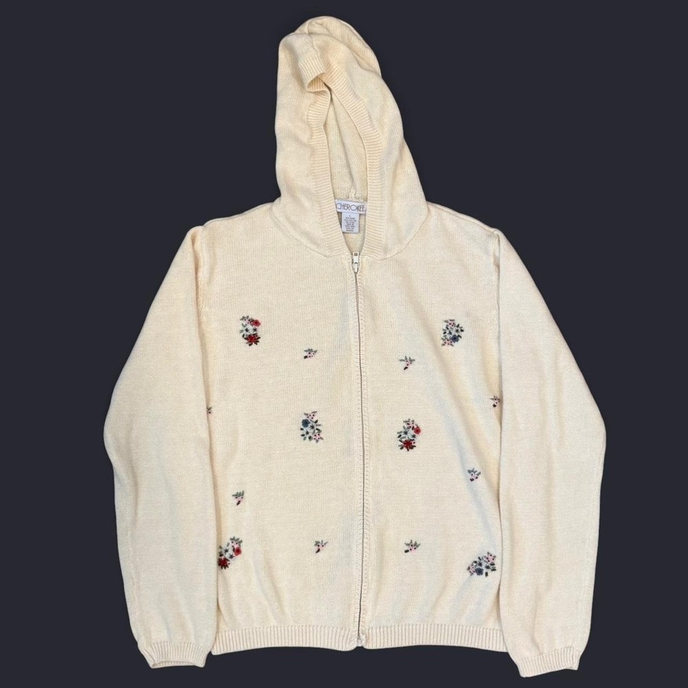 Vintage Cherokee Floral Full Zip Sweatshirt Women's Size Large Cottagecore 90s